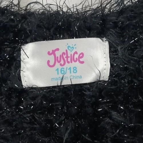 Justice Girls bolero Black metallic fuzzy faux fur sweater short sleeve 16/18 - Picture 2 of 4