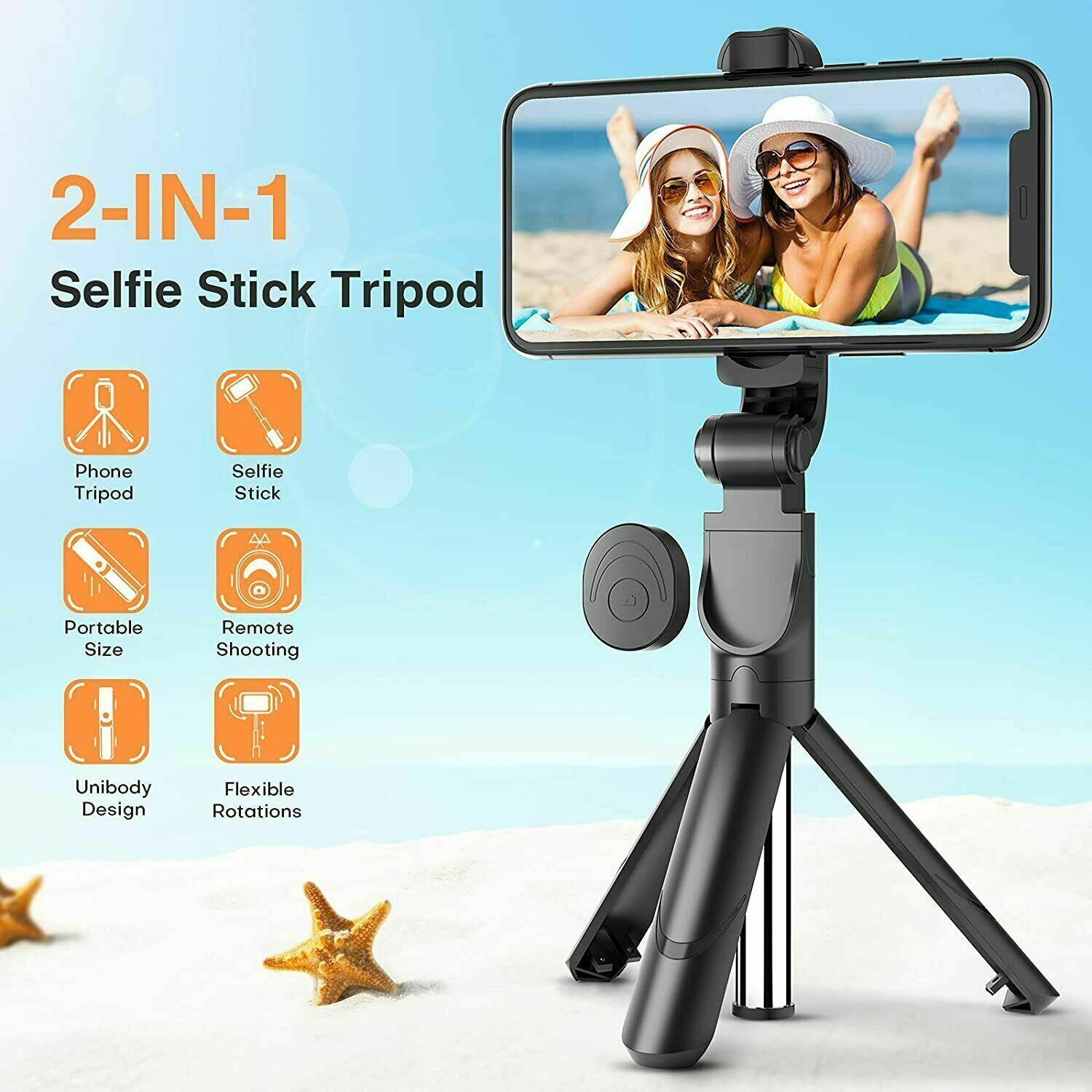 Bluetooth Selfie Stick Stativ für Smartphone iPhone 16 15 14 13 Pro Max, Samsung
