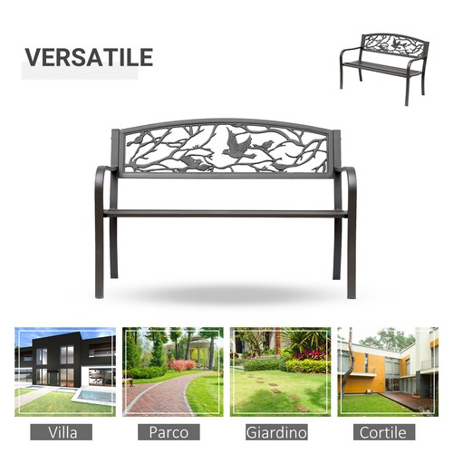 Outsunny Panchina da giardino per Esterni con Schienale 127x60cm Marrone - Foto 7 di 10