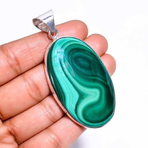 Malachite Pendant Solid 925 Sterling Silver Green Gemstone Color A-54 - Picture 1 of 4