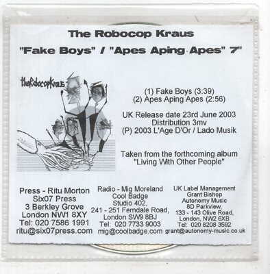 (KM745) The Robocop Kraus, Fake Boys / Apes Aping Apes - 2003 DJ CD
