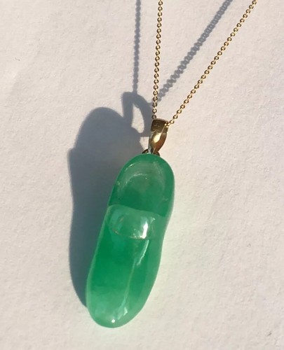 P4220 Neu 14k massiv Gelbgold natürliche Qualität grüne Jade Glücksschuh Anhänger - Bild 9 von 12