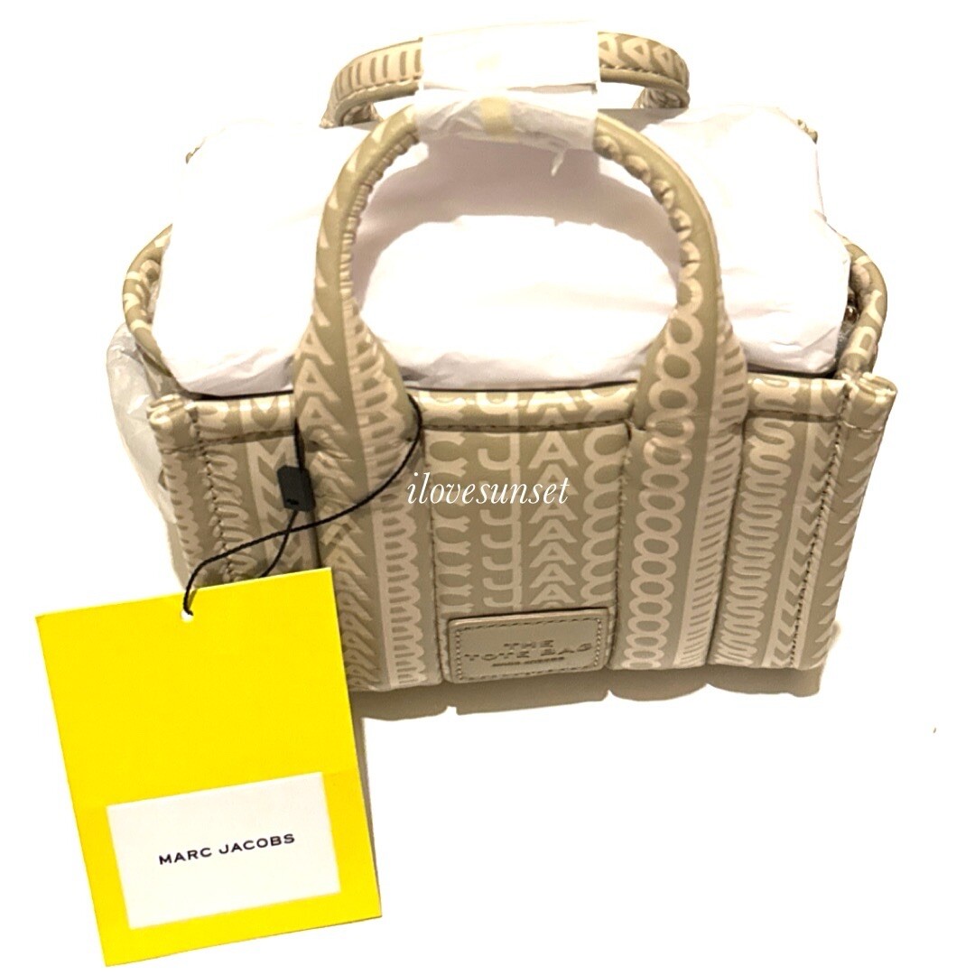 NWT {Marc Jacobs} Mini Monogram Leather Tote Bag #223 KHAKI