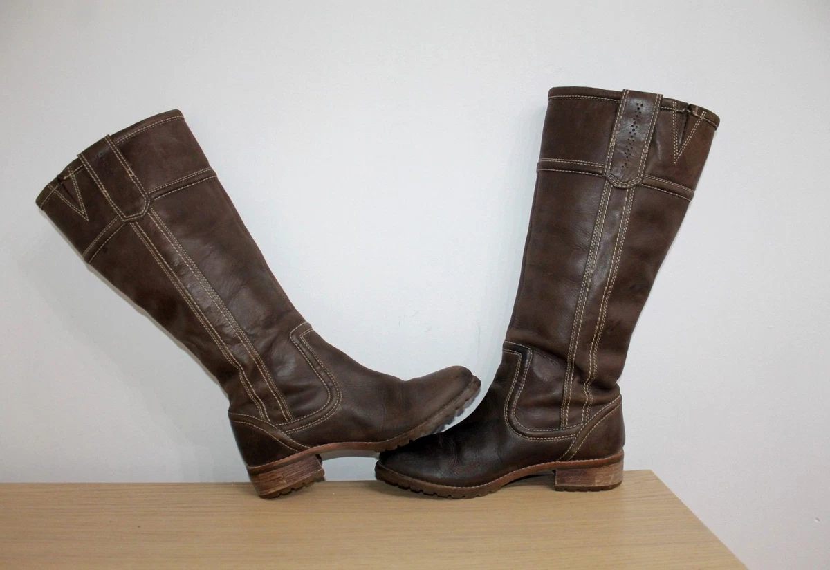 TIMBERLAND DARK BROWN LEATHER HIGH CALF PULL ON BOOTS WOMENS UK 4.5 US 7 EU 37.5