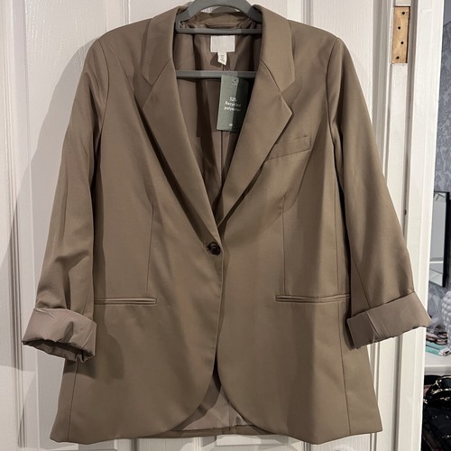 H&M Damen Blazer taupe mittelgefütterter neuer einreihiger Revere-Kragen - Bild 3 von 9