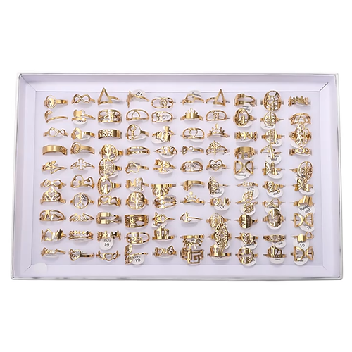 100pcs/Lots Stainless Tainless Laser Cut Pattern Jewelry Rings For Women Gift - Video 1 of 1