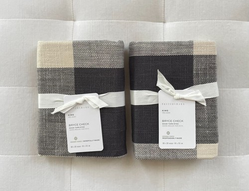 Pottery Barn BRYCE BUFFALO CHECK King Shams Set/2 Charcoal/Ivory NWT - Picture 2 of 2