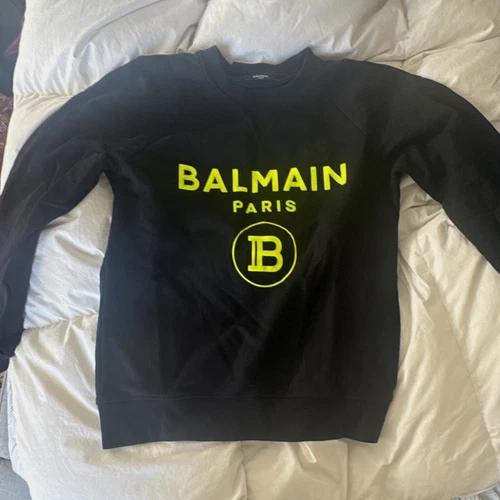 Balmain Men’s Black/Yellow Logo Crew Neck Pullover Sweatshirt Cotton Size S - product listing photo