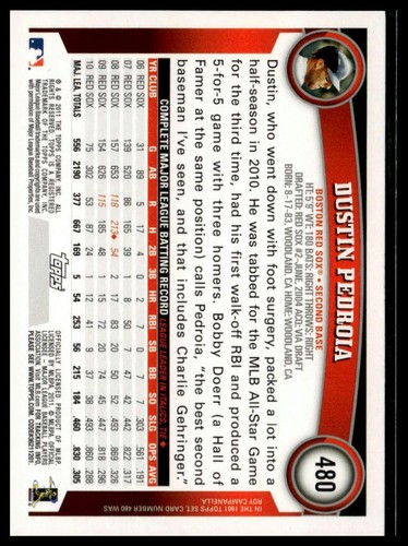 2011 Topps #480 Dustin Pedroia Diamond Anniversary - Picture 2 of 2