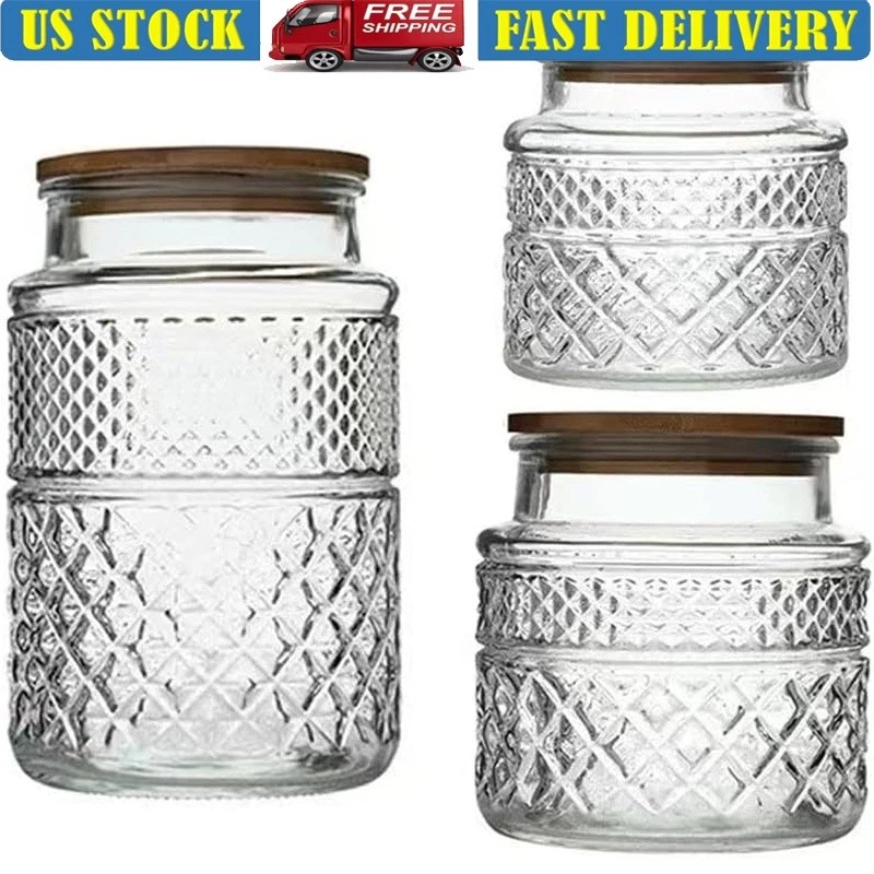 Vintage Glass Food Storage Jars Decorative Canisters Thick BPA Free Set New