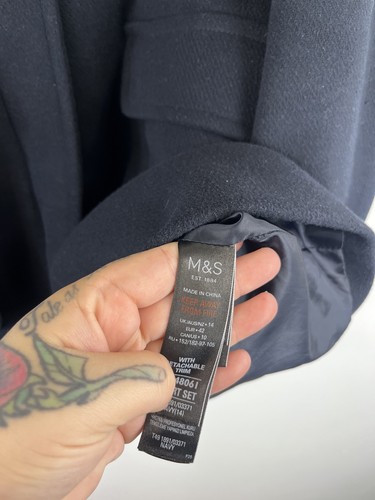 M&S Duffle Coat Size 14 Navy Blue Marks and Spencer Toggle Hooded Faux Fur  - Bild 11 von 12