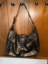 Vintage COACH F11197 Black Hamilton Leather Shoulder Bag