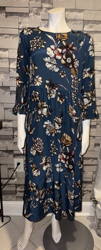 ‘S Max Mara Blue Floral Print Maxi Dress Size US 10 Silk