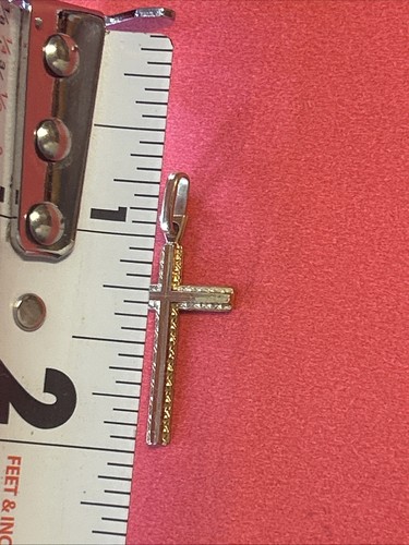 14K massives Gelbgold 1" + Diamantschliff kleines Kruzifix Kreuz Charm Anhänger. - Bild 5 von 10