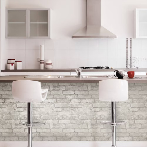 NuWallpaper Brick Peel & Stick Wallpaper White/Gray - Picture 4 of 9