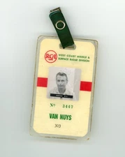 Rare 1960 RCA Security Badge ID Van Nuys CA West Coast Missile Surface Rader Div