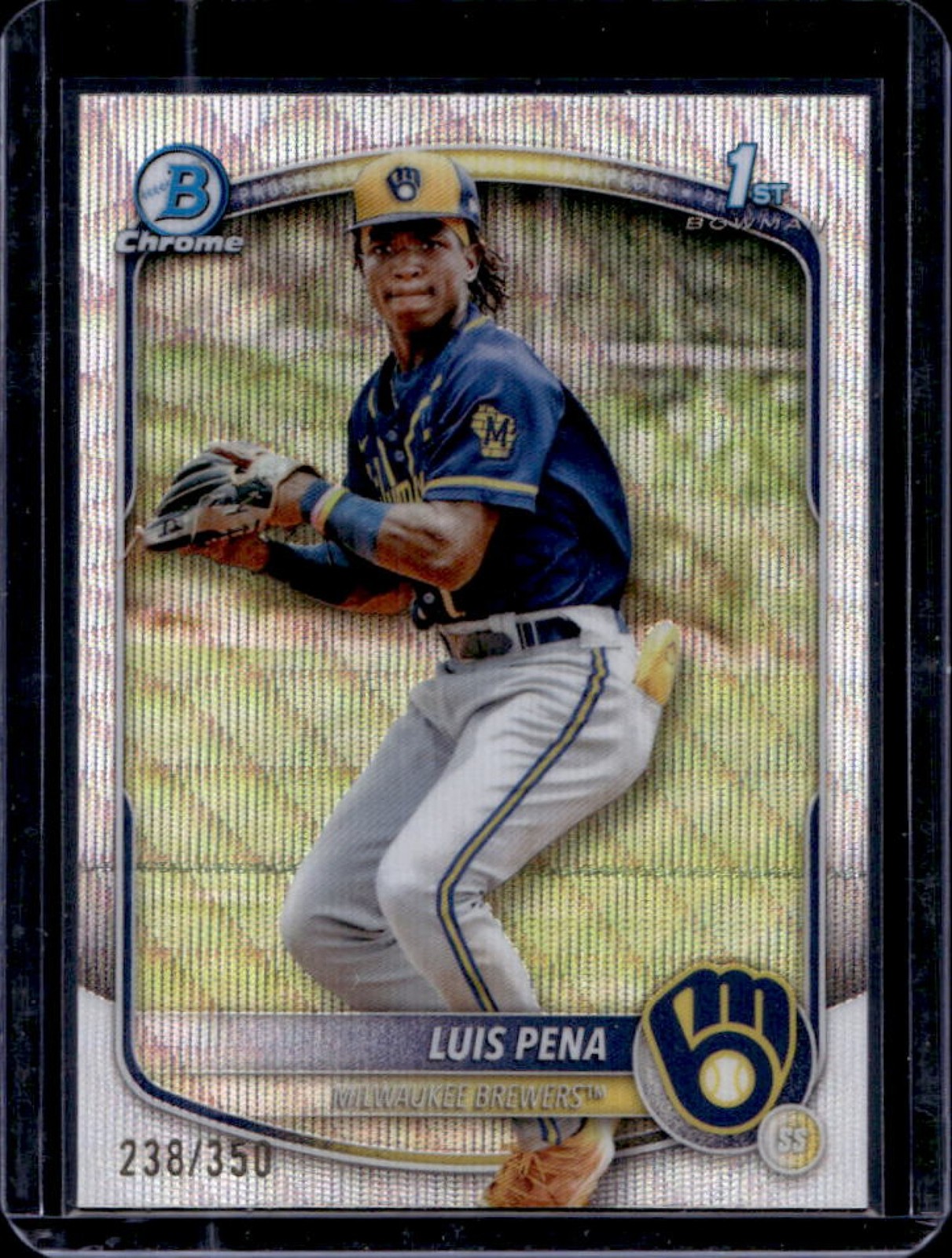 2025 Bowman Luis Pena Chrome Wave Refractor 1st #238/350 Brewers