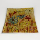 Lori Siebert Rejoice In The Lord 6” Square Fused Glass Plate Floral Butterfly
