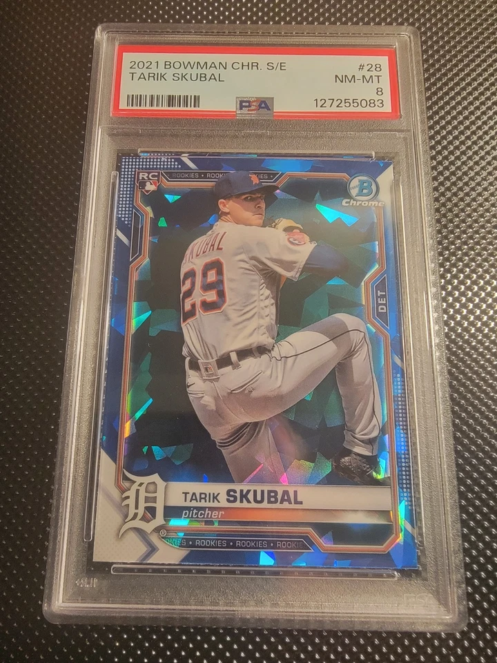 🔥TARIK SKUBAL🔥 2021 Bowman Chrome Sapphire *CARTÃO DE NOVATO PSA 8* #28 CY YOUNG! - Imagem 2 de 4