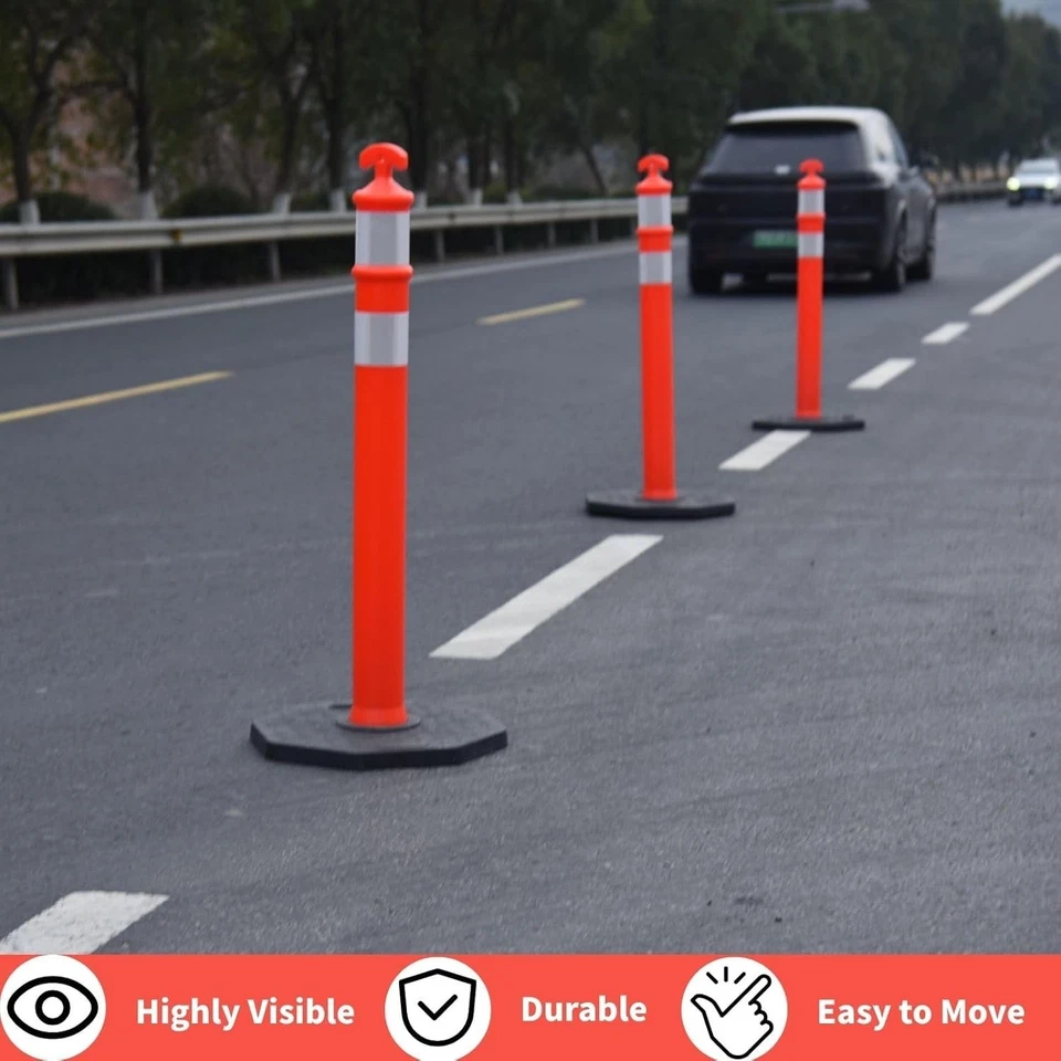 Poste delineador naranja con base y cinta reflectante para ayuda de estacionamiento de garaje Foto 2 de 4