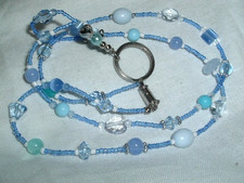 BLUE CRYSTAL AND HEARTS LANYARD ID BADGE HOLDER MAGNETIC CLASP