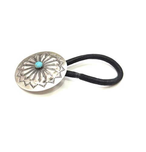 Native American Navajo Handmade Sterling Silver Kingman Turquoise Hair Tie Conch - Picture 2 of 7