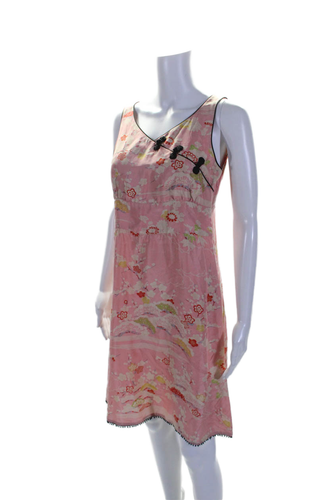 Fornarina Womens Floral Print V Neck Open Back A Line Dress Pink Size M - Picture 2 of 6