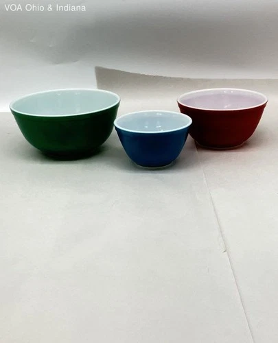 Vintage Pyrex Primary Colors Mixing Bowl Set 3 Pc 401 402 403 Red Green Blue