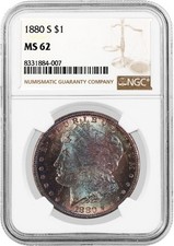 1880 S $1 Morgan Silver Dollar NGC MS62 Uncirculated Toned Coin