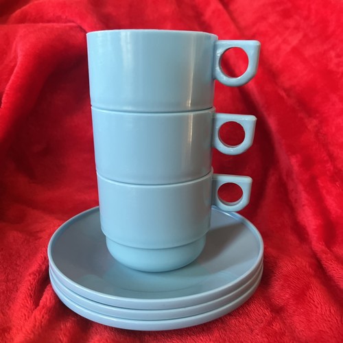 Vintage Sirram Picknick blau 3er Set Tasse & Untertassen Wohnmobil 60er Jahre Camping - Bild 10 von 10