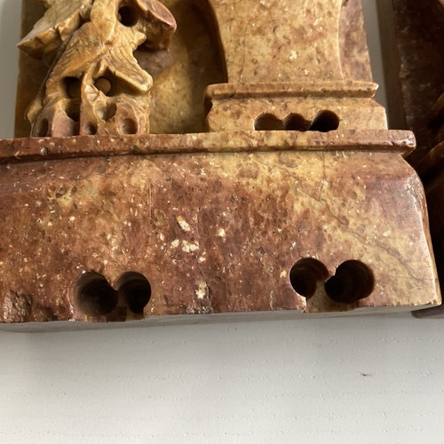 Asian Carved Soapstone Bookends Florals Cascading Flowers 1 Chipped Flower - Picture 14 of 21