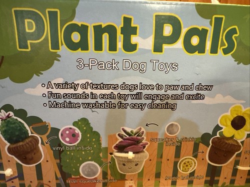 Think Dog Plant Pals 3-Pack Dog Toys Tough Chew Squeaker Crinkle Ball Inside - Picture 11 of 12