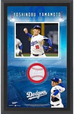 Yoshinobu Yamamoto Los Angles Dodgers Framed Signed Baseball w/Shadowbox Collage