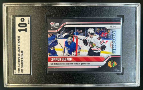 2023-24 Topps Now NHL Sticker Connor Bedard Rookie RC #70 Blackhawks SGC 10