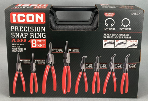 ICON 64597: 8-Piece Internal/External Precision Snap Ring Pliers Set