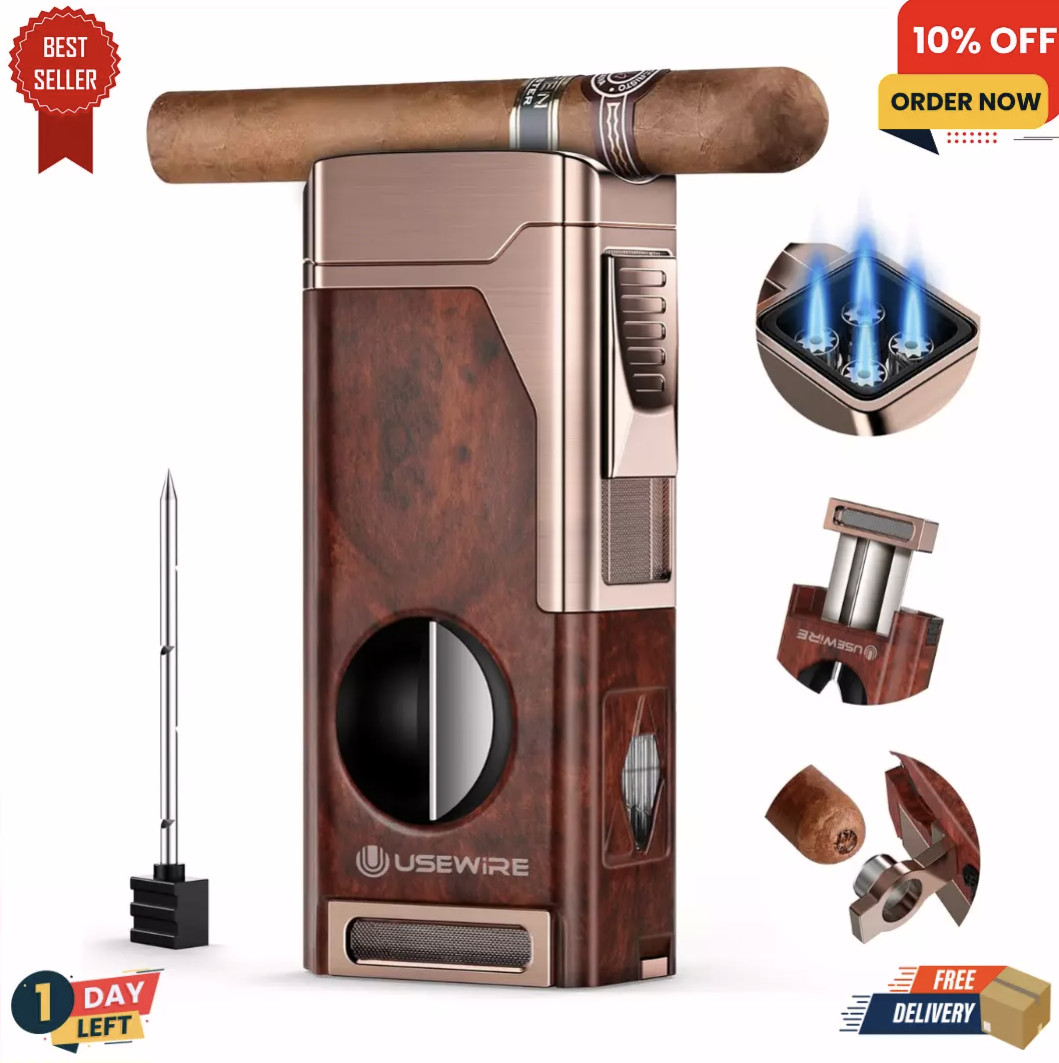 Torch Lighter Cigar, Multifunctional Lighter with V-Cigar Cutter, Cigar Holde...