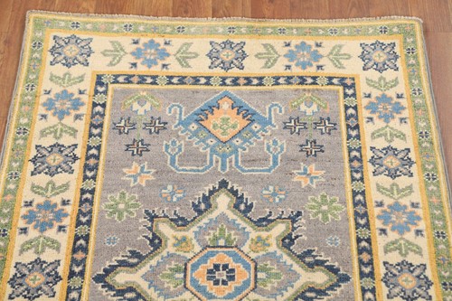 Grau Geometrisch Kazak Akzent Teppich 3x4 Handarbeit Wolle Orientteppich für Foyer - Bild 11 von 18