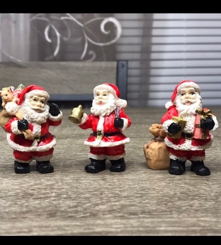 Vintage Lot of 3 Santa Claus Christmas Village Accessory Resin Mini Figurines