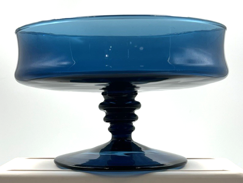 Vintage 60er Jahre mundgeblasen Kobaltblau Glas Fuß Kompott Standschale 8,5" W Italien - Bild 3 von 15