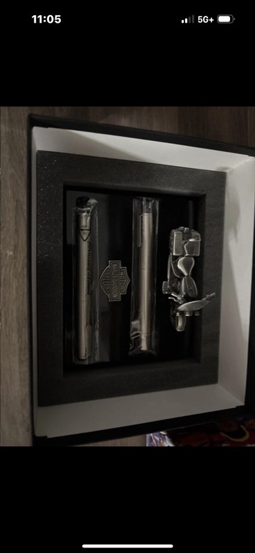 Harley Davidson Sold Pewter Marble Desk Pen Set Soft Tail Biker Logo Brand New 