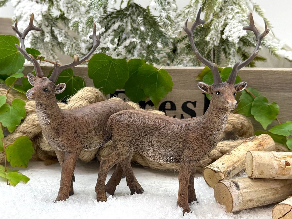 Hirsch Deko Figur Braun Rentier Stehend Weihnachten Herbst Advent Winter 2 Stück - Bild 4 von 4