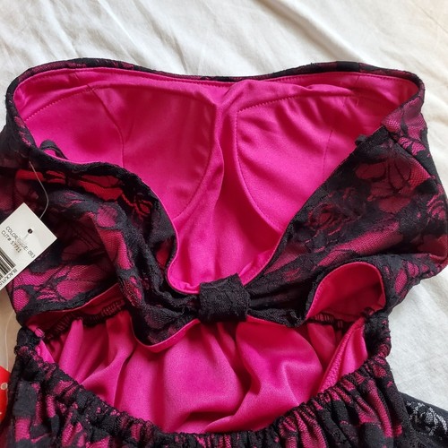 JUMP Hot Pink Schwarz Spitze Trägerlos Maxikleid Abschlussball Größe 3/4 Junior Damen - Bild 8 von 15