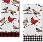 Seliem Bird Tree Branch Kitchen Dish Towel Set of 2, Cardinal Medium, 