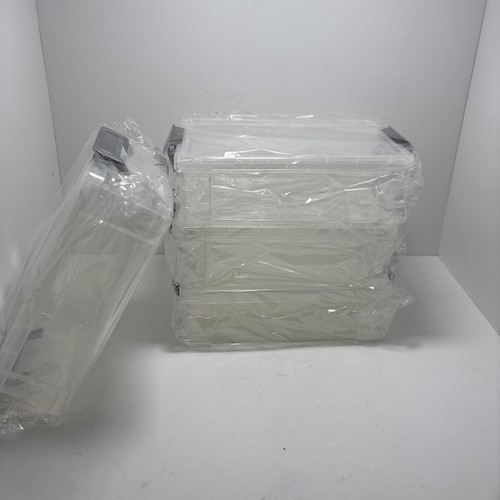 Paquete de 4 cajas de lápices de plástico extra grandes apilables translúcidas transparentes, organizadoras - Imagen 2 de 2