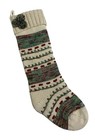 Aspen Knit Christmas Stocking Fleece Lined with Cuffed Top and Pompoms EUC