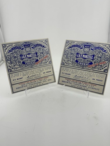 A Pair Of Vintage J&F Martell Cognac Brandy Labels From France 4 1/2 X 4 1/2 - Picture 2 of 6