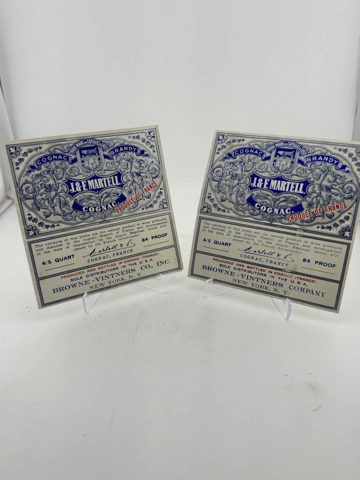 A Pair Of Vintage J&F Martell Cognac Brandy Labels From France 4 1/2 X 4 1/2 - Image 2 of 4