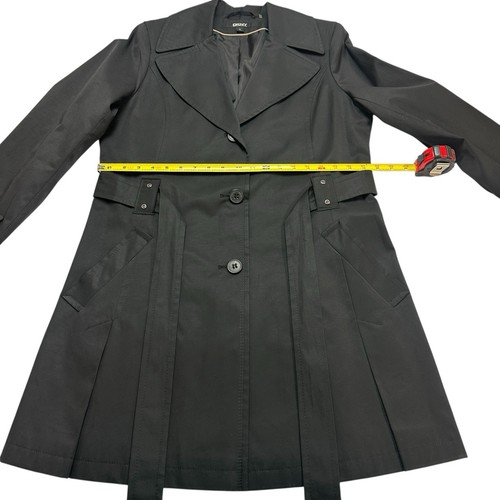 DKNY Donna Karan Black Button Belted Trench Rain Coat Women Large Lined EUC - Picture 13 of 16