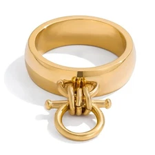 Gold Uno De 50 STYLE Ring Sz 8 Statement Toggle Bar Hoop Charm Doorknob Modern