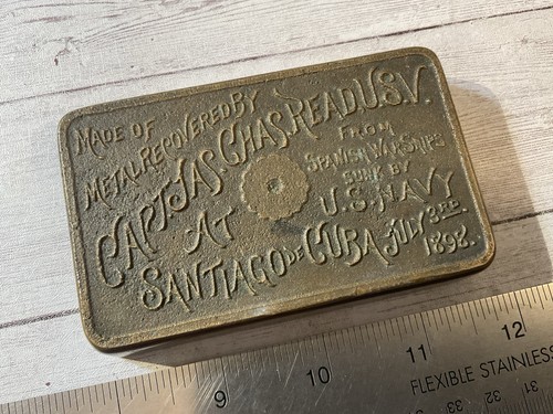 ORIG SPAN AM WAR MESSING BRIEFBESCHWERER GEBORGEN VON SPANISCHEN KRIEGSSCHIFFEN 3. JULI 1898 - Bild 2 von 4